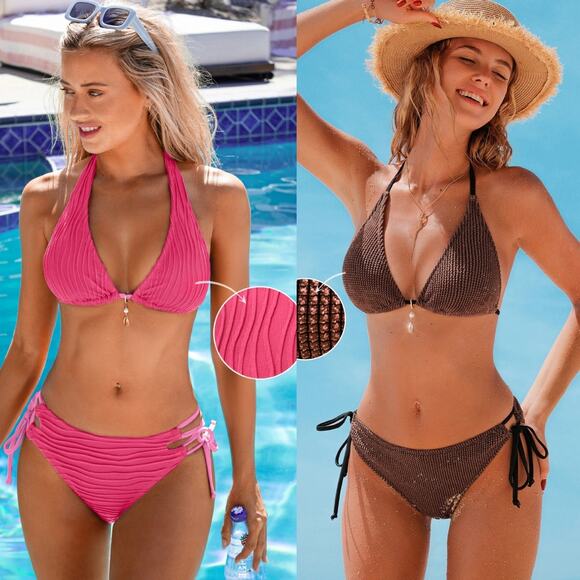Cupshe Other - NWT Cupshe Lot of 4 Bikinis Oceanside Charm & Pink Textured Halter Swimsuit Sz M